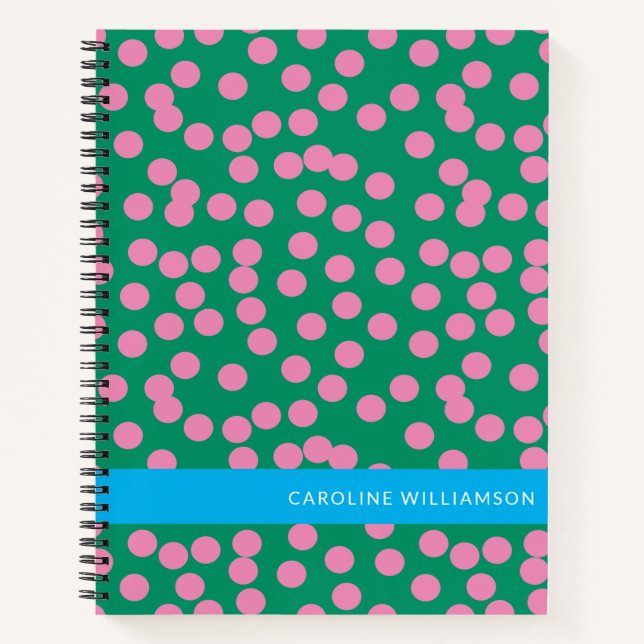 Personalized Green and Pink Polka Dot Stylish Notebook (Front)