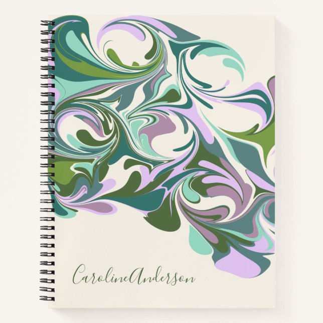 Personalized Green and Purple Marble Swirl Name Notebook (Front)
