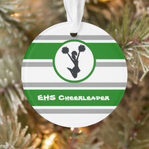 Personalized Green and Silver Cheerleader Ornament