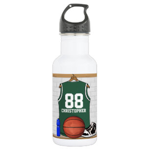 Personalized green and white basketball jersey 532 ml water bottle