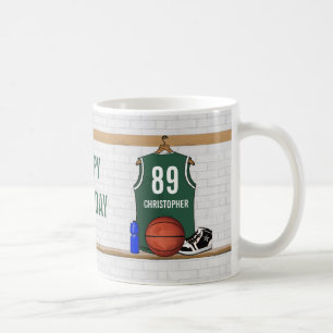 Personalized Green and White Basketball Jersey Coffee Mug