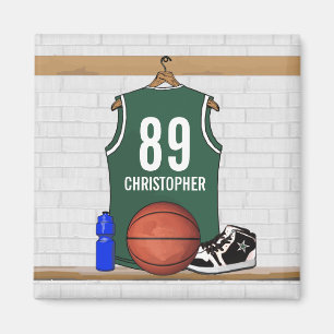 Personalized Green and White Basketball Jersey Magnet