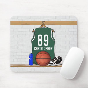 Personalized Green and White Basketball Jersey Mouse Pad