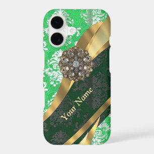 Personalized green and white damask pattern