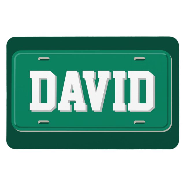 Personalized Green and White License Plate Magnet (Horizontal)
