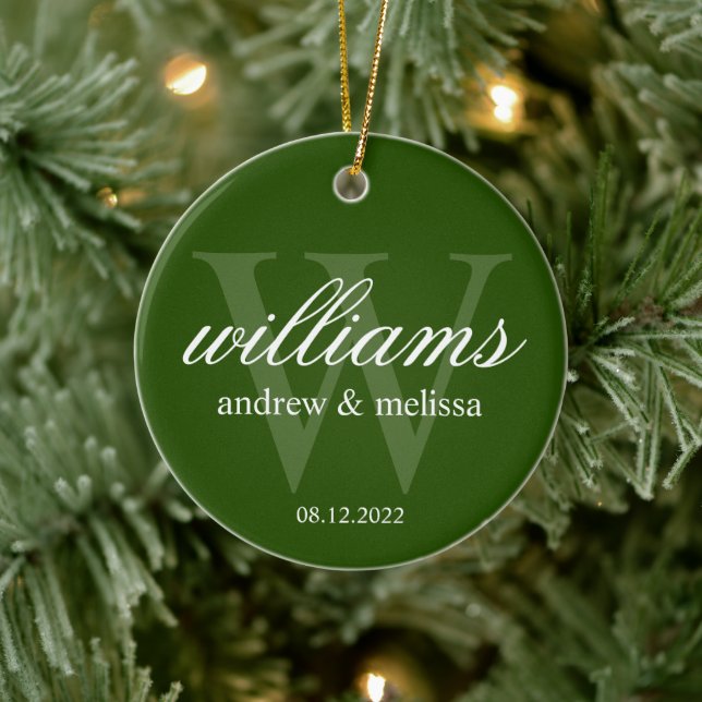 Personalized Green and White Monogram Ceramic Ornament (Tree)