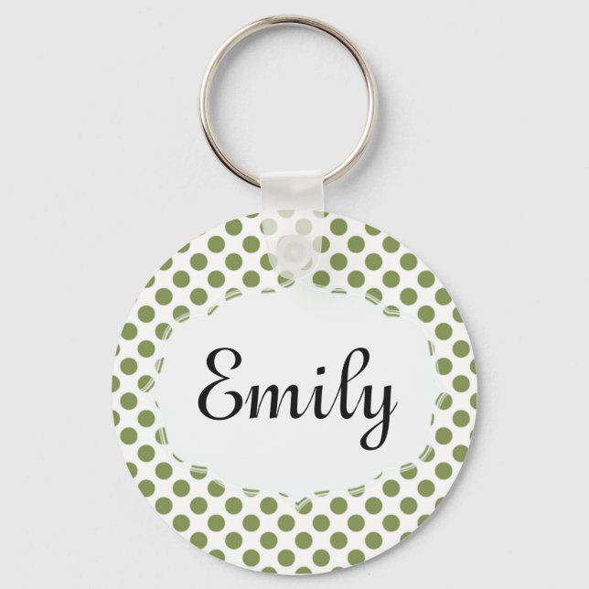 Personalized Green and White Polka Dot Keychain (Front)