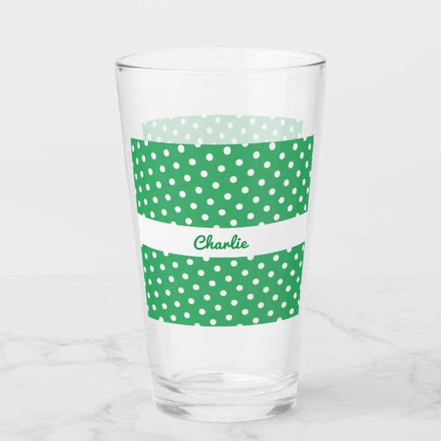 Personalized Green and White Polka Dot Patterned Glass (Back)