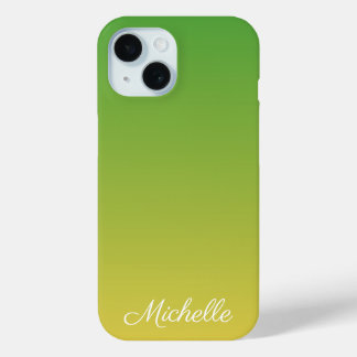 Personalized green and yellow ombre iPhone 15 case