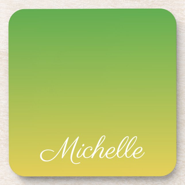 Personalized green and yellow ombre coaster (Front)