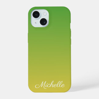 Personalized green and yellow ombre iPhone 15 case