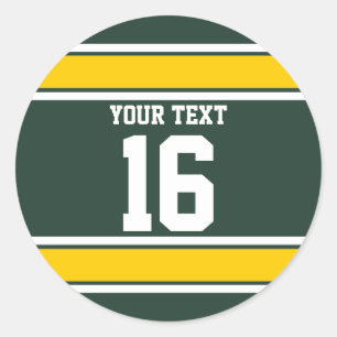Personalized Green and Yellow Sports Stripes Classic Round Sticker