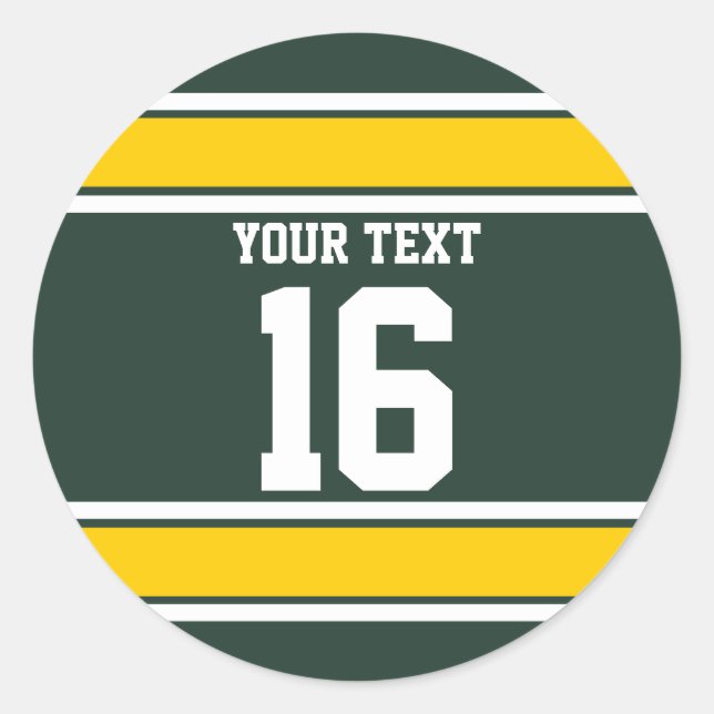Personalized Green and Yellow Sports Stripes Classic Round Sticker (Front)