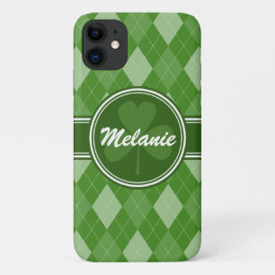 Personalized Green Argyle Pattern with Clover iPhone 11 Case