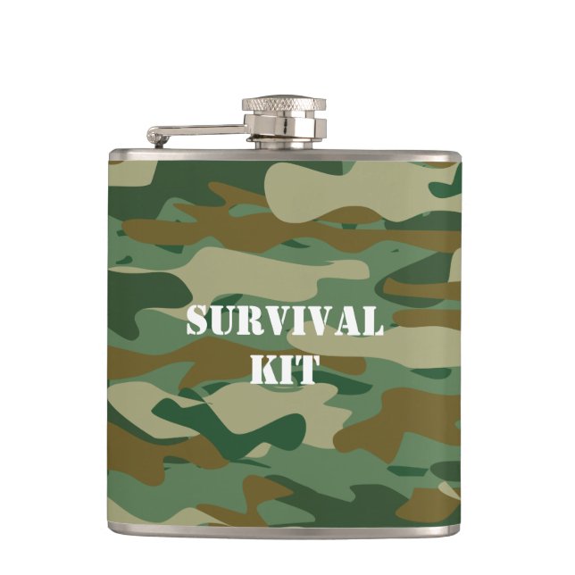 Personalized green army camouflage drink hip flask (Front)