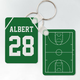 Personalized Green Basketball Court and Jersey Keychain