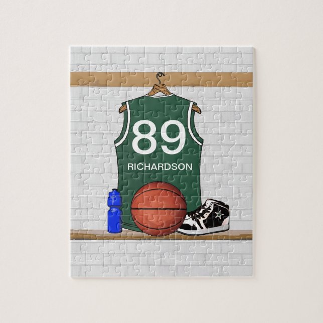 Personalized green Basketball Jersey Jigsaw Puzzle (Vertical)