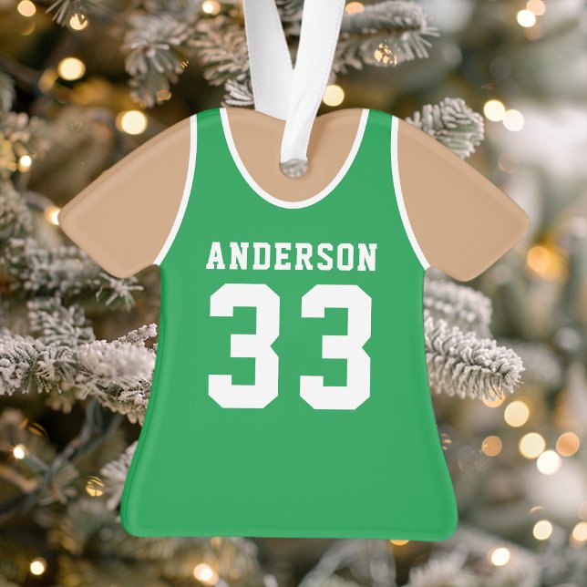 Personalized Green Basketball Jersey Ornament (Creator Uploaded)