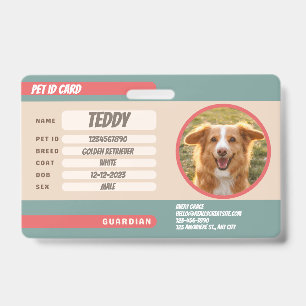 Personalized Green Beige Pink Dog Photo ID Badge