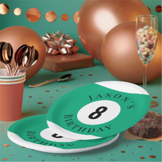 Personalized Green Billiard Pool Ball Birthday Paper Plate