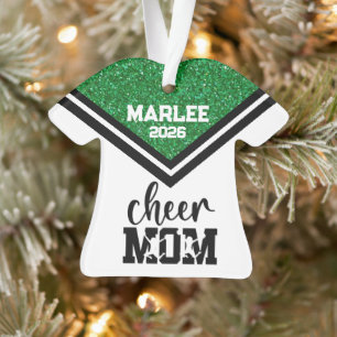 Personalized Green & Black Cheer Mom Ornament 