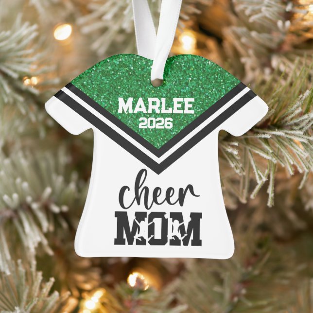 Personalized Green & Black Cheer Mom Ornament  (Tree)
