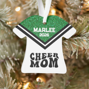 Personalized Green & Black Cheer Mom Ornament 