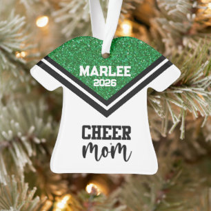 Personalized Green & Black Cheer Mom Ornament 