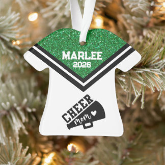 Personalized Green & Black Cheer Mom Ornament 