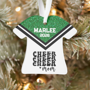 Personalized Green & Black Cheer Mom Ornament 
