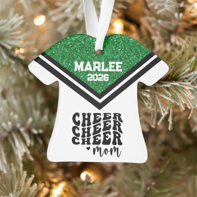 Personalized Green & Black Cheer Mom Ornament  (Tree)