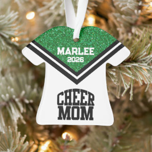 Personalized Green & Black Cheer Mom Ornament 