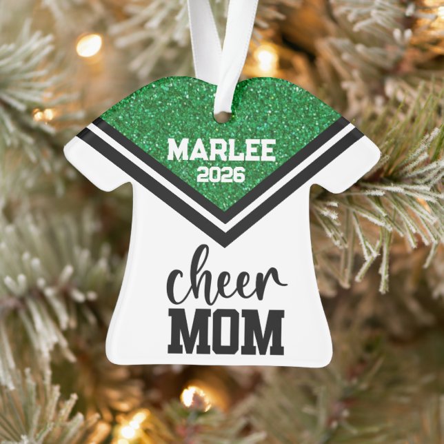 Personalized Green & Black Cheer Mom Ornament  (Tree)