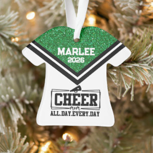 Personalized Green & Black Cheer Mom Ornament 
