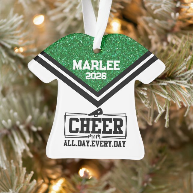 Personalized Green & Black Cheer Mom Ornament  (Tree)