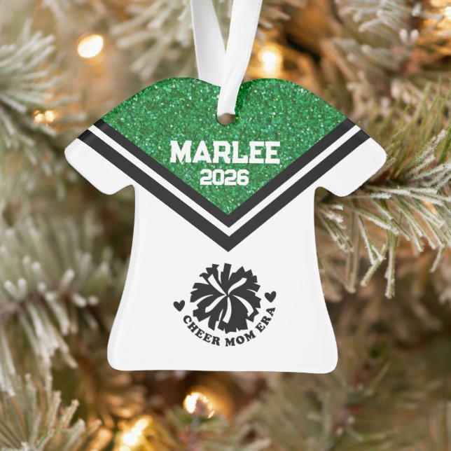 Personalized Green & Black Cheer Mom Ornament  (Tree)