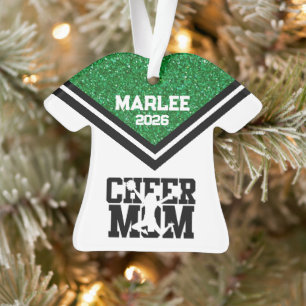 Personalized Green & Black Cheer Mom Ornament 