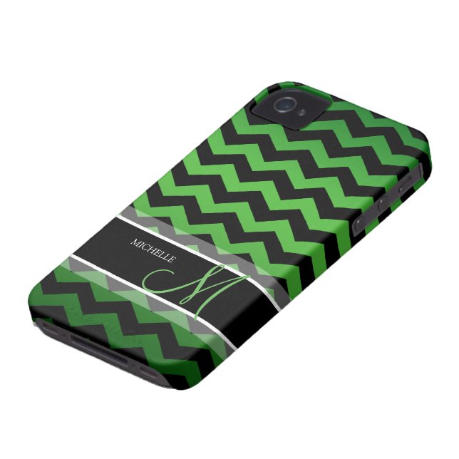Personalized Green & Black Chevron Case-Mate iPhone Case (Bottom)