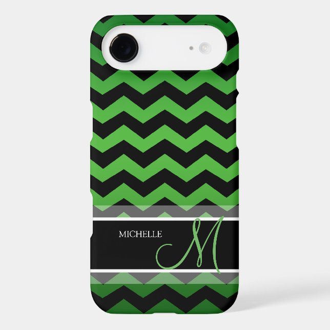Personalized Green & Black Chevron Case-Mate iPhone Case (Back)
