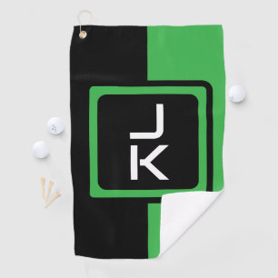 Personalized Green Black Monogram Golf Towel