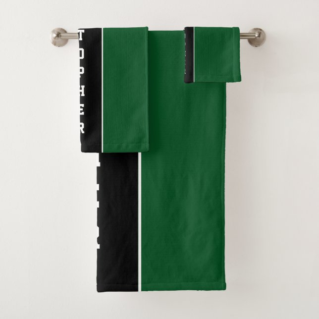 Personalized Green Black Stripe Bath Towel Set (Insitu)