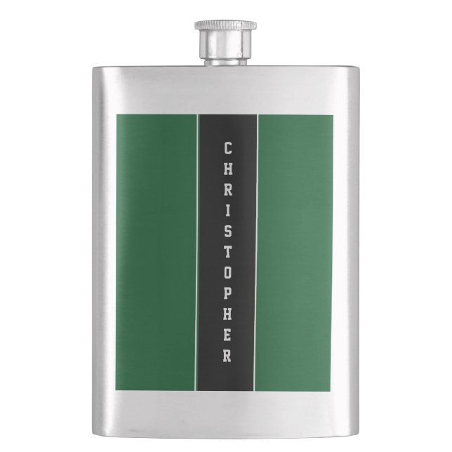 Personalized Green Black Stripe Flask (Front)