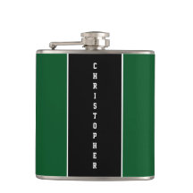 Personalized Green Black Stripe Flask