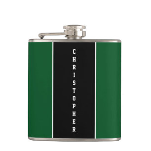Personalized Green Black Stripe Flask