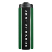 Personalized Green Black Stripe Thermal Tumbler