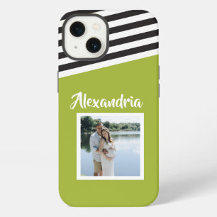 Personalized Green Black White Stripe Pattern iPhone 13 Case