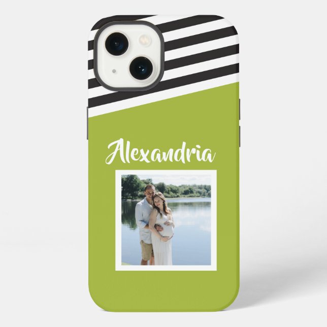 Personalized Green Black White Stripe Pattern iPhone Case (Back)