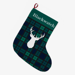 Personalized Green Blackwatch Tartan Deer Large Christmas Stocking