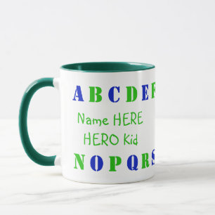 Personalized Green, Blue English Alphabet Letters Mug