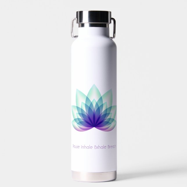 Personalized Green Blue Purple Lotus Flower Water Bottle (Front)